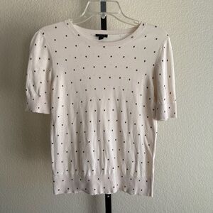 Women’s Medium Polka Dot Knit Top Ivory Brown Short Sleeve Ann Taylor Casual